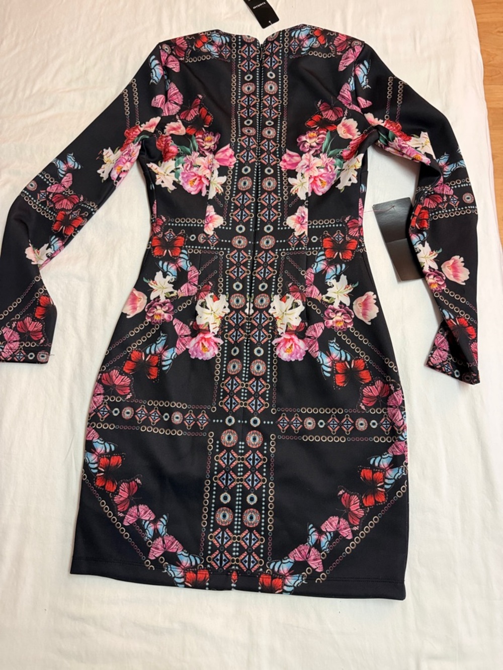bebe Black Long-Sleeve Floral & Butterfly Bodycon Dress - Picture 7 of 7